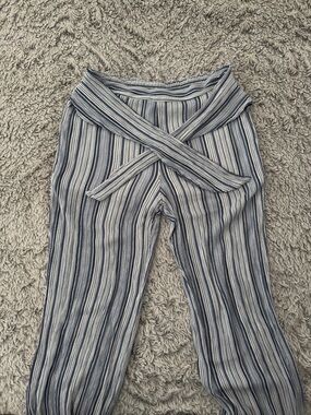 BCX Blue & White Striped Wide-Leg Wrap Pants